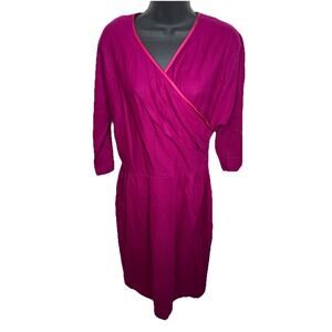 Vintage Women's 50s Pink Purple Jerry Gilden Half Wrap Midi Dress Size 16